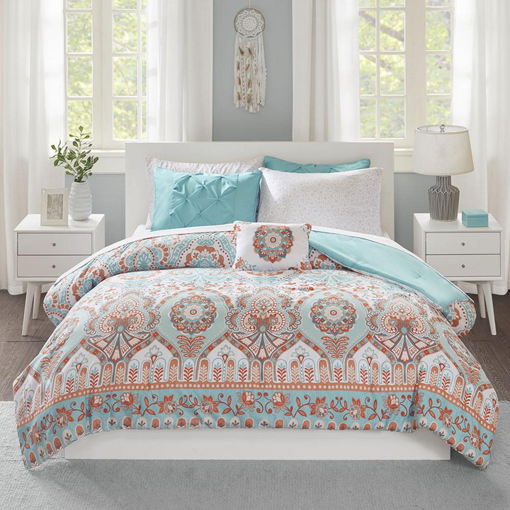 Boho Aesthetic Boho Comforter Set with Bed Sheets | Biophilic Design Airbnb Decor Furniture 