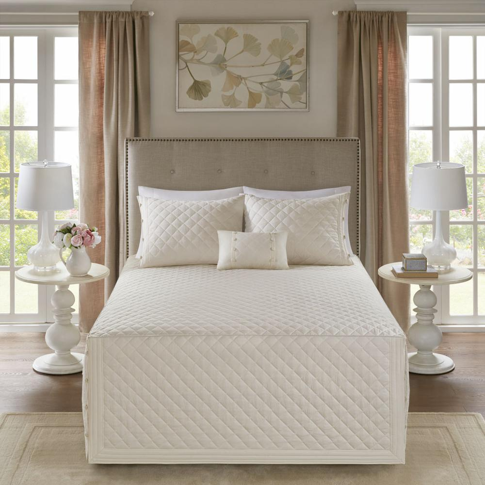 Boho Aesthetic Turin | Cream White Cotton Tailored Percale Bedspread Set | Biophilic Design Airbnb Decor Furniture 