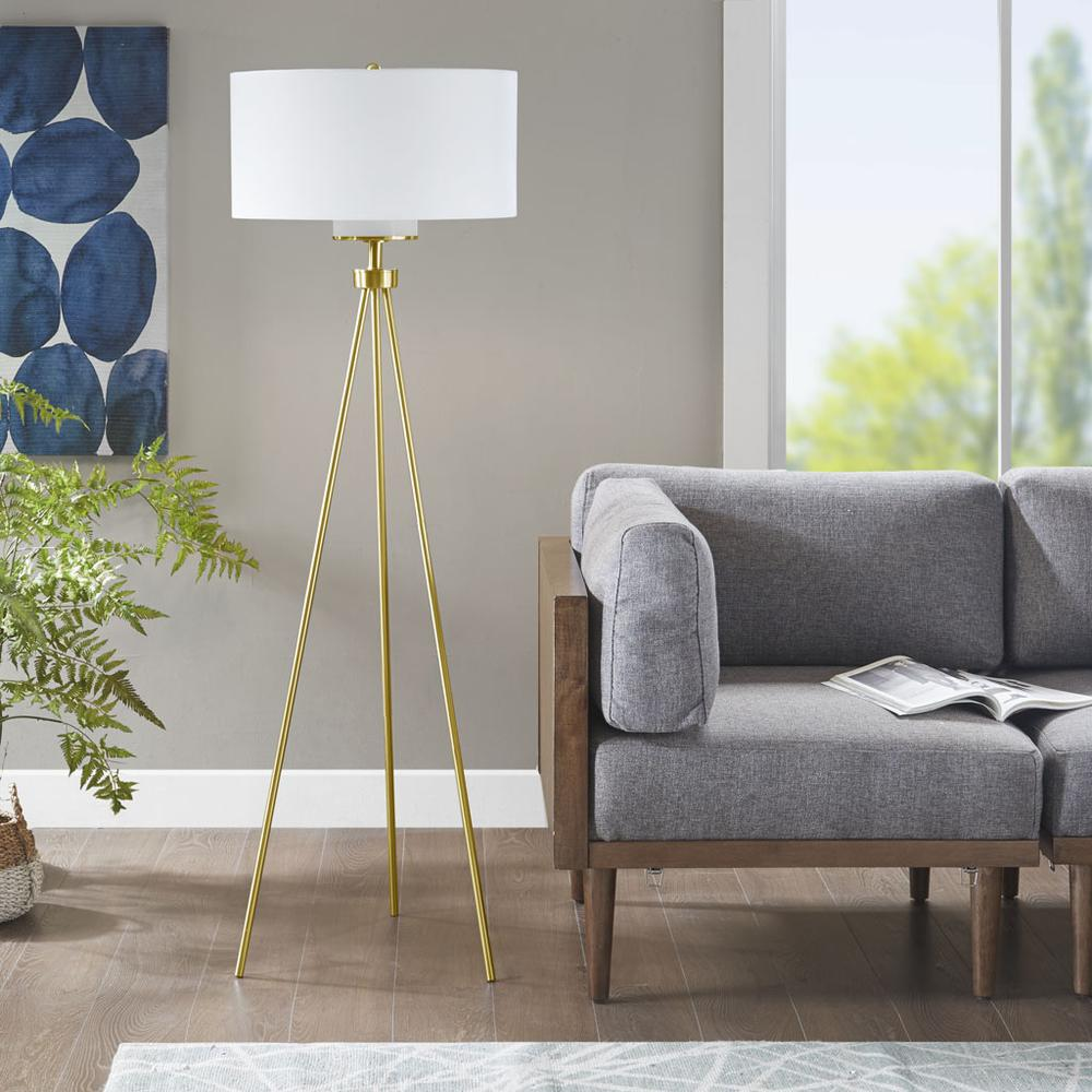 Boho Aesthetic Pacific | Gold Metal Tripod Modern Floor Lamp | Biophilic Design Airbnb Decor Furniture 