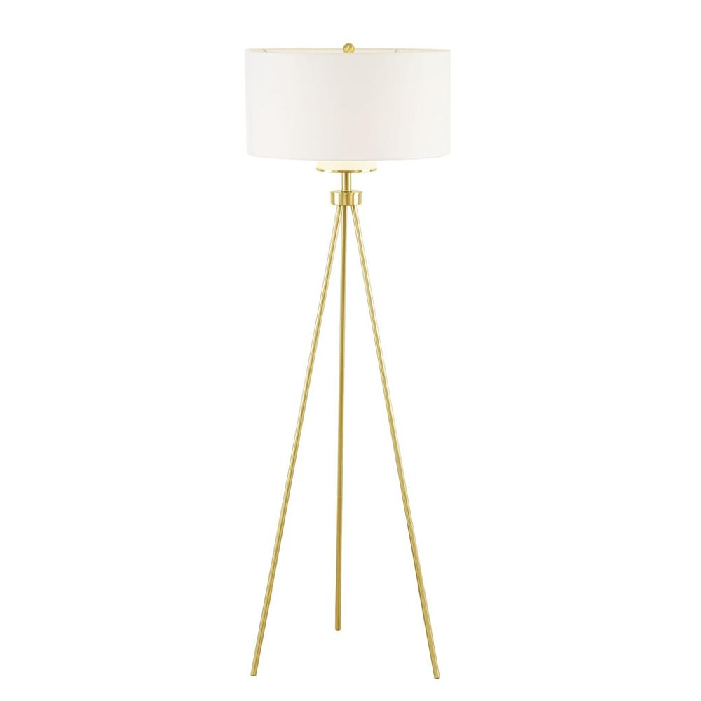 Boho Aesthetic Pacific | Gold Metal Tripod Modern Floor Lamp | Biophilic Design Airbnb Decor Furniture 