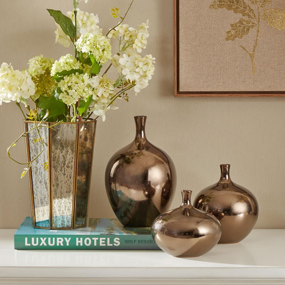 Boho Aesthetic Metallic Bronze 3pc Vase set | Biophilic Design Airbnb Decor Furniture 