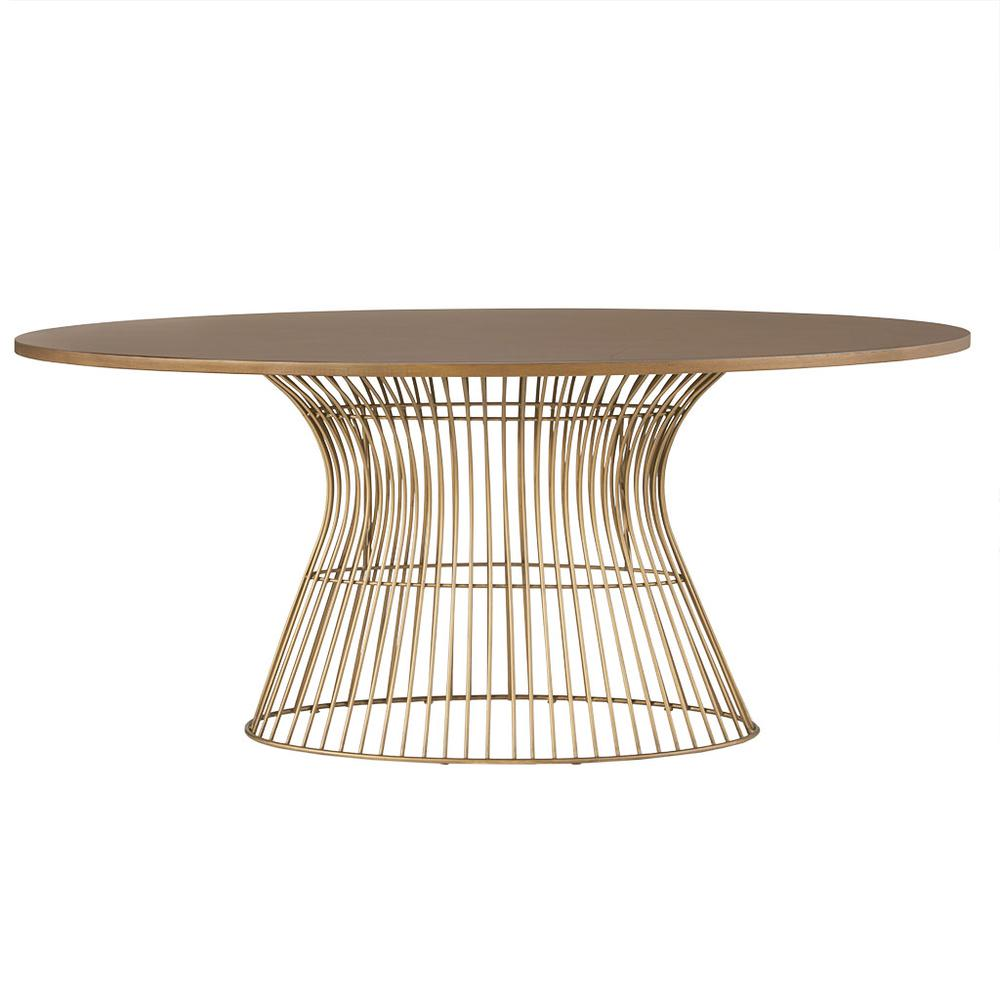 Mid-Century Modern Oval Dining Table - Seats 6, Golden Bronze Top with Antique Bronze Wire Frame - Mediterranean Italian Contemporary Home Decor Furniture