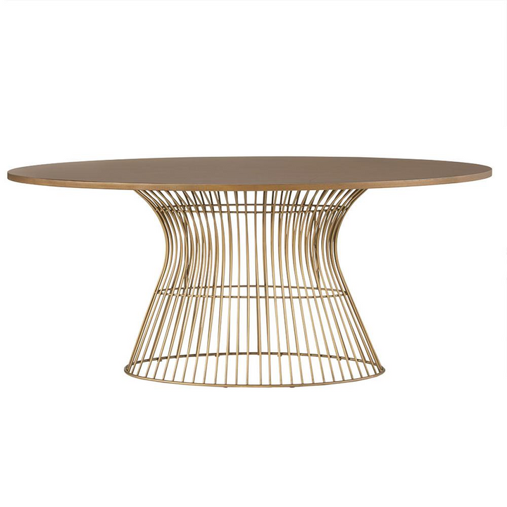 Mid-Century Modern Oval Dining Table - Seats 6, Golden Bronze Top with Antique Bronze Wire Frame - Mediterranean Italian Contemporary Home Decor Furniture