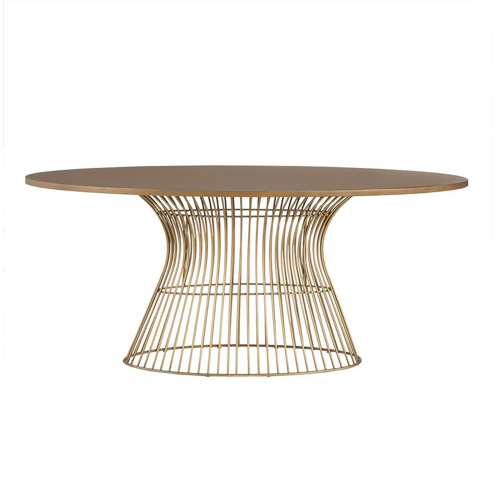 Mid-Century Modern Oval Dining Table - Seats 6, Golden Bronze Top with Antique Bronze Wire Frame - Mediterranean Italian Contemporary Home Decor Furniture