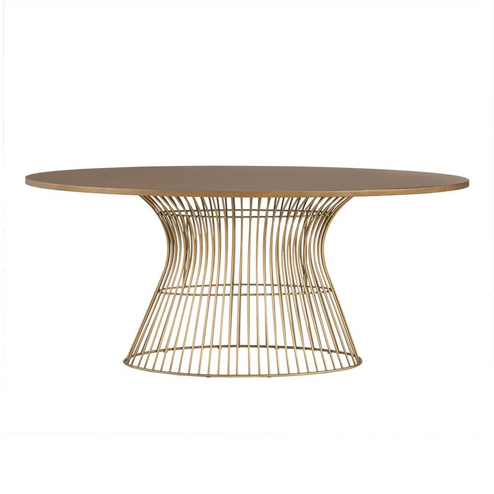 Mid-Century Modern Oval Dining Table - Seats 6, Golden Bronze Top with Antique Bronze Wire Frame - Mediterranean Italian Contemporary Home Decor Furniture