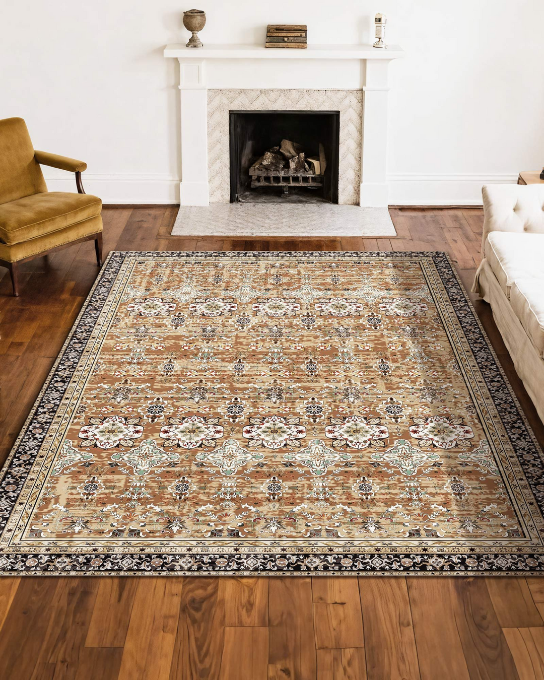 Buy farmhouse furniture Large Vintage Italian Area Rug 8x10 ft - Washable, Non-Slip, Tear-Resistant Carpet | Pet & Child Friendly | Brown Green Soft Indoor Mat for Bedroom, Living Room, Kids Room, Office - Modern Cottage Farmhouse Furniture