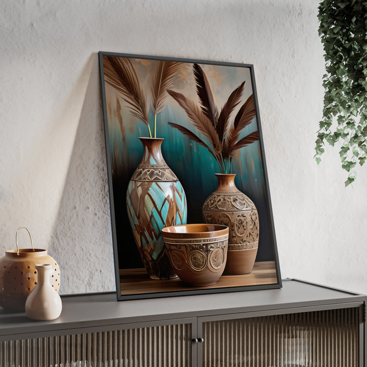 Boho Aesthetic Earthy Bowls Posters with Wooden Frame | Biophilic Design Airbnb Decor Furniture 