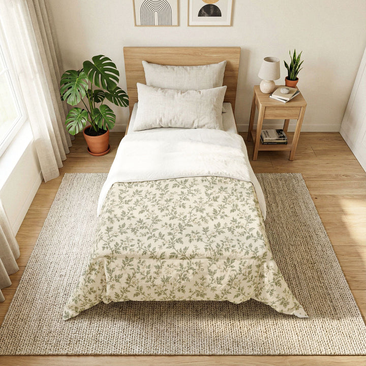 Sage &amp; Cream Cotton Comforter (Non Textured)  – By. Artisan Blooms