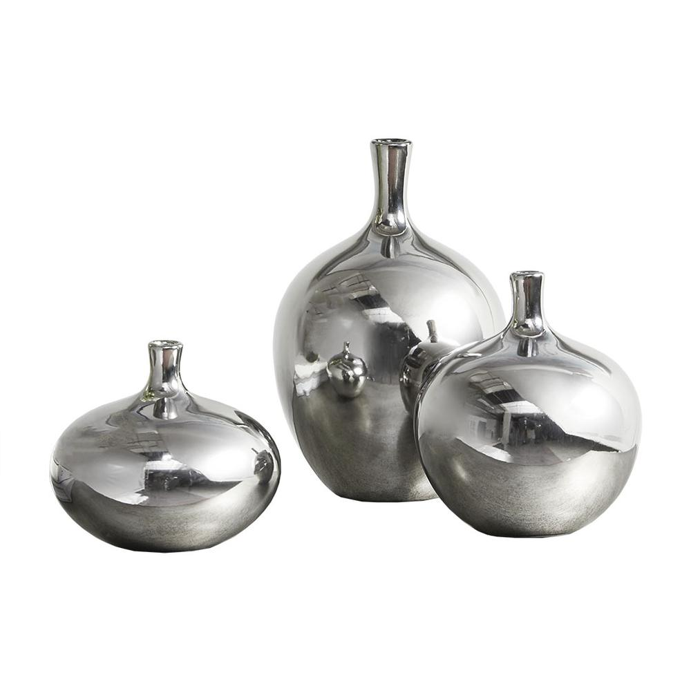 Boho Aesthetic Ansen Metallic 3pcs Vase Set, Silver | Biophilic Design Airbnb Decor Furniture 