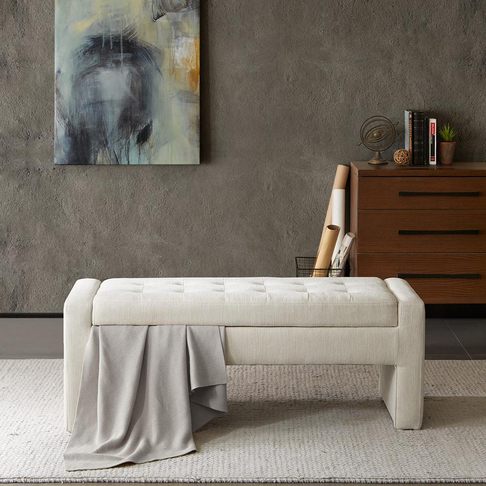 Boho Aesthetic Modern Upholstered Button tufted End of Bed Seating Storage Bench | Biophilic Design Airbnb Decor Furniture 