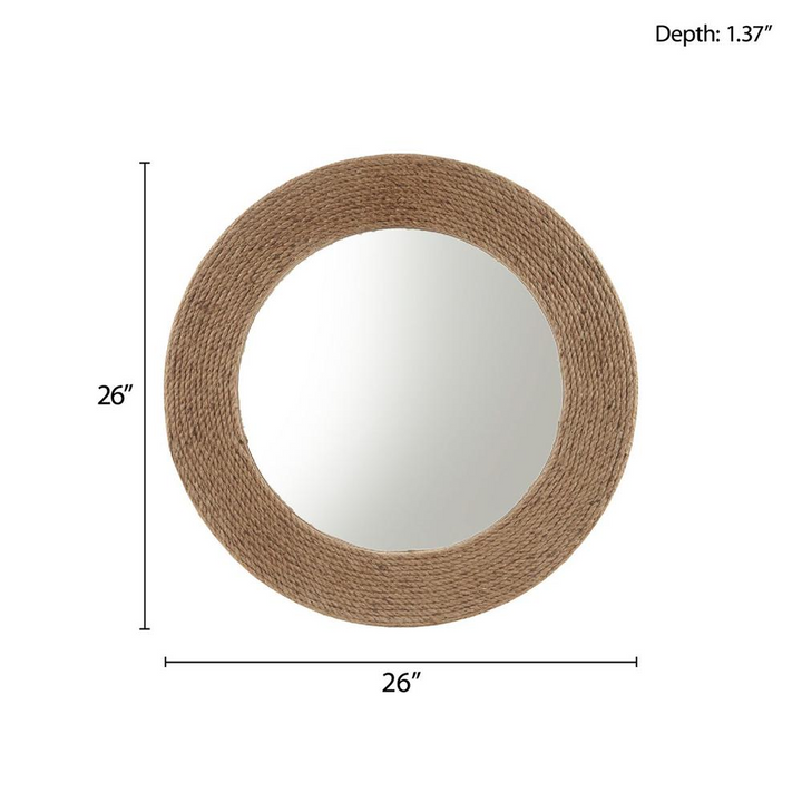 Buy farmhouse furniture Natural Jute Rope Round Wall Mirror 26" - Modern Cottage Farmhouse Furniture
