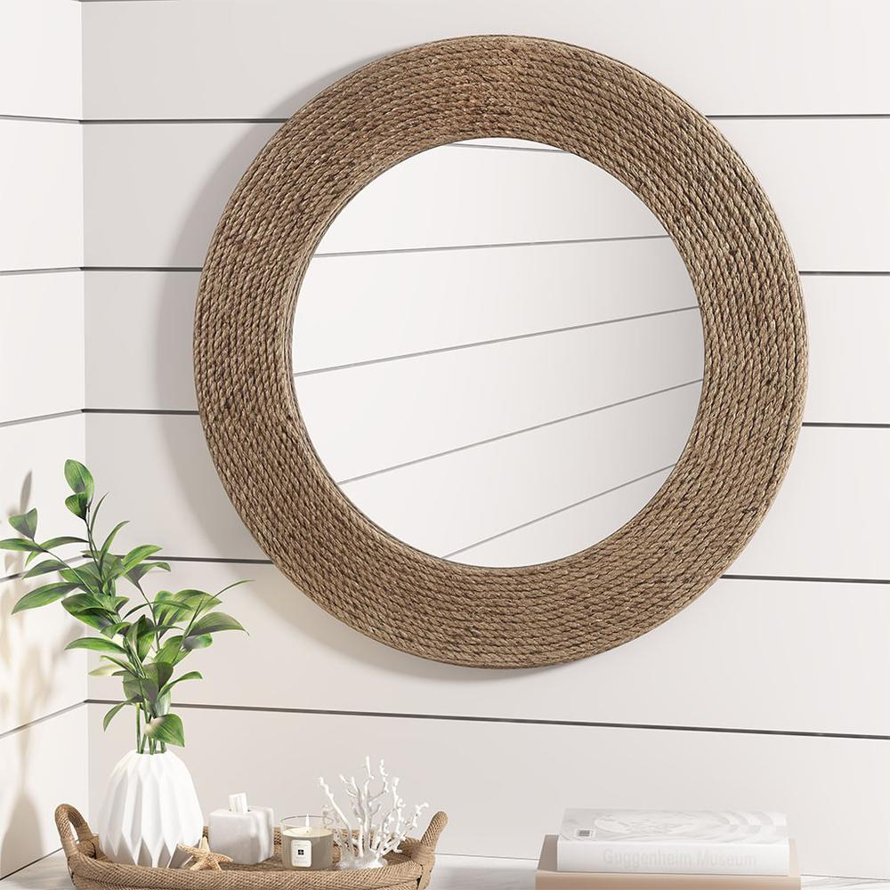 Buy farmhouse furniture Natural Jute Rope Round Wall Mirror 26" - Modern Cottage Farmhouse Furniture
