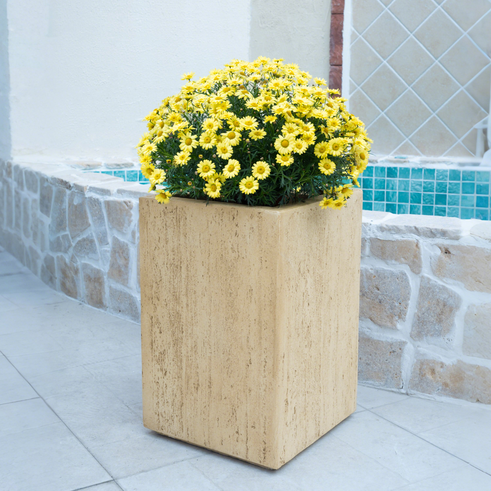 Buy farmhouse furniture Handmade Antique Brown Travertine Planter Box, Magnesium Oxide, 19.75'' High - Durable & Stylish Garden Pot - Modern Cottage Farmhouse Furniture