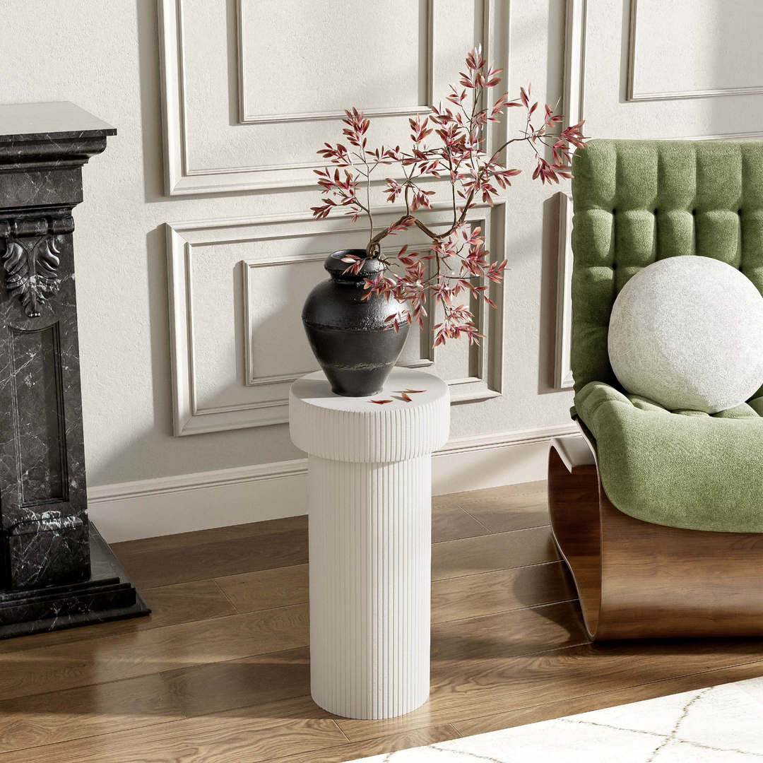 Buy farmhouse furniture White Mediterranean Farmhouse Column Plant Stand - Modern Cottage Farmhouse Furniture