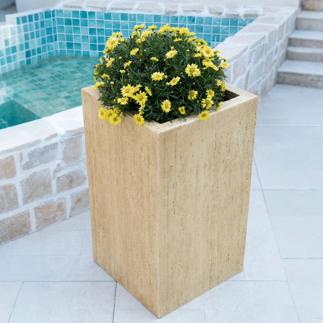 Buy farmhouse furniture MGO Handmade Planter Box with Travertine Finish - 27''H, Durable and Stylish - Modern Cottage Farmhouse Furniture