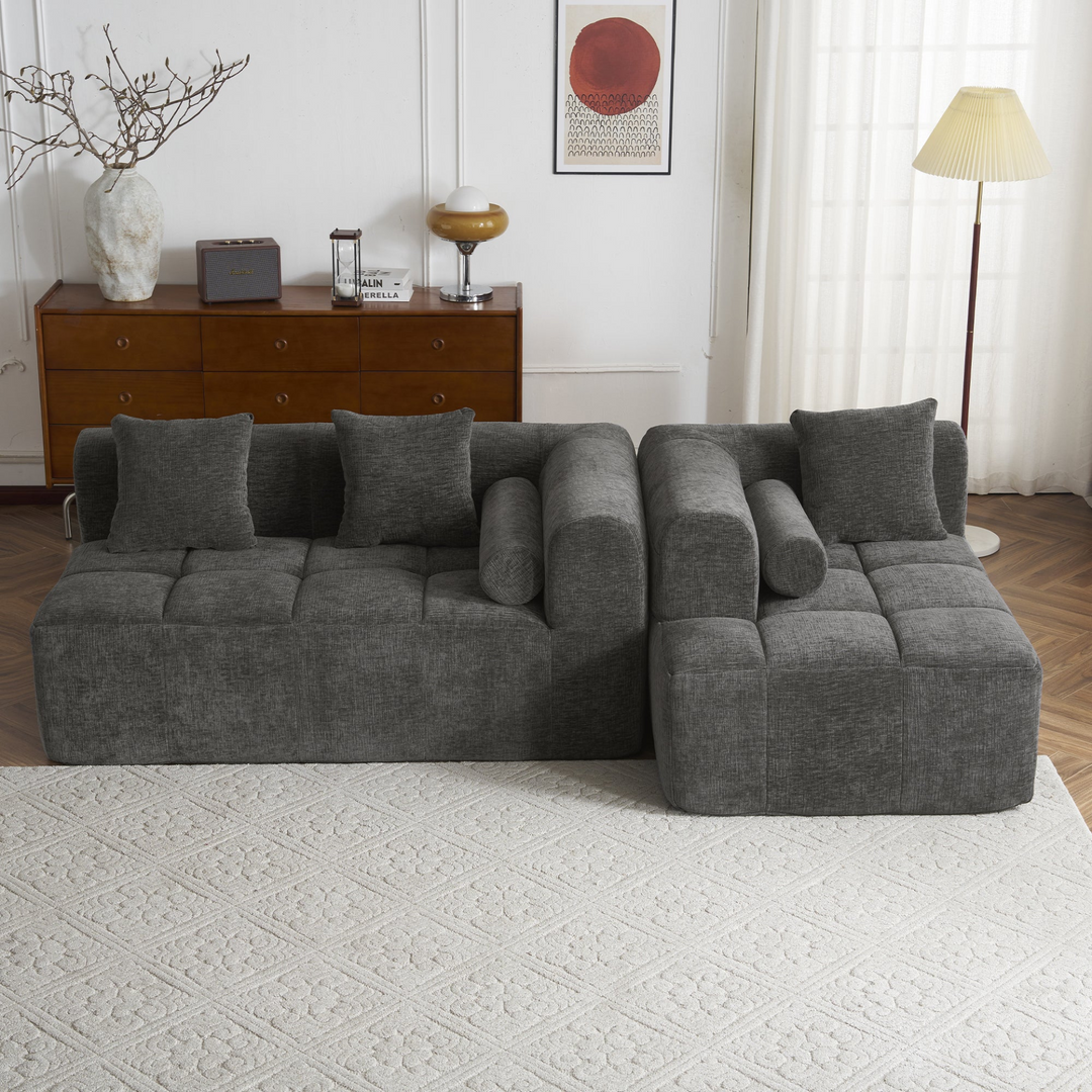 Grey Full-Compressed Bubble Soft Plush Modular Sectional Sofa - Mediterranean Tuscan Contemporary Home Decor Furniture