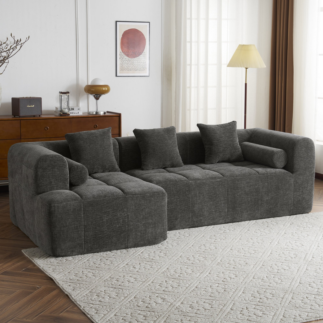 Grey Full-Compressed Bubble Soft Plush Modular Sectional Sofa - Mediterranean Tuscan Contemporary Home Decor Furniture