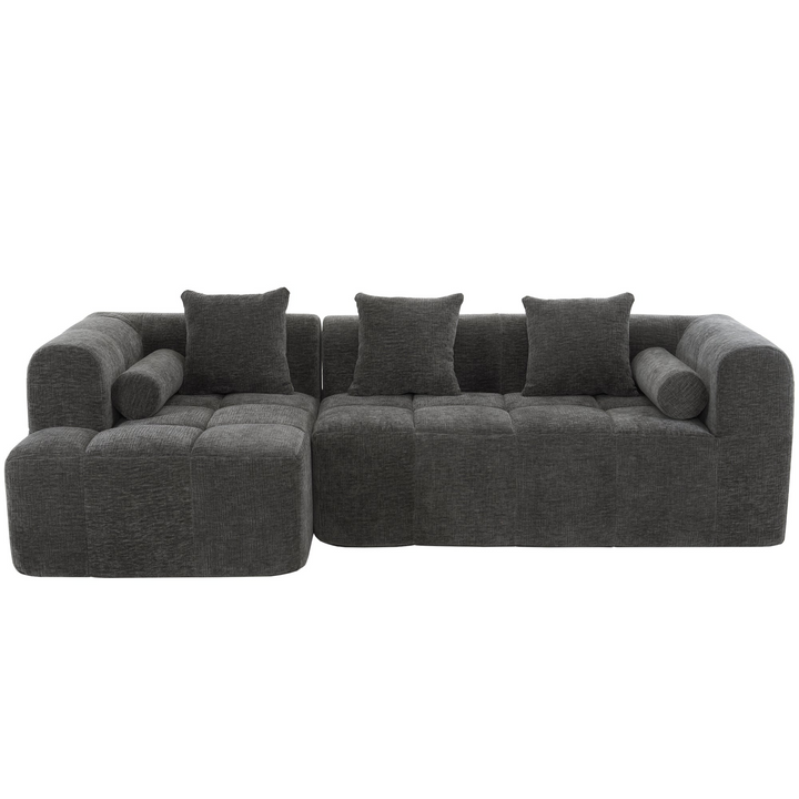 Grey Full-Compressed Bubble Soft Plush Modular Sectional Sofa - Mediterranean Tuscan Contemporary Home Decor Furniture