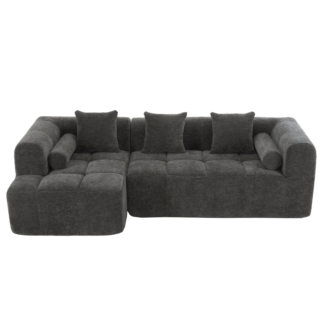 Grey Full-Compressed Bubble Soft Plush Modular Sectional Sofa - Mediterranean Tuscan Contemporary Home Decor Furniture