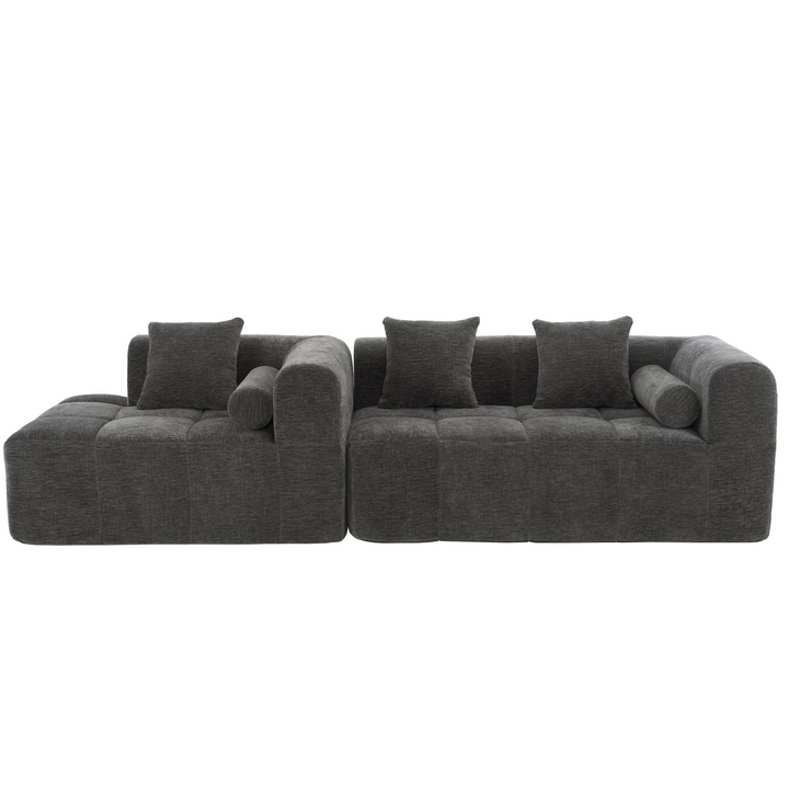 Grey Full-Compressed Bubble Soft Plush Modular Sectional Sofa - Mediterranean Tuscan Contemporary Home Decor Furniture