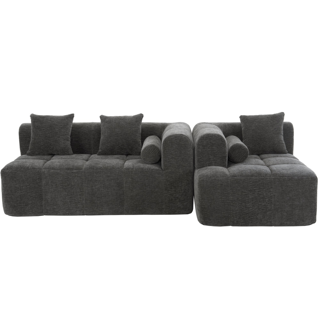 Grey Full-Compressed Bubble Soft Plush Modular Sectional Sofa - Mediterranean Tuscan Contemporary Home Decor Furniture