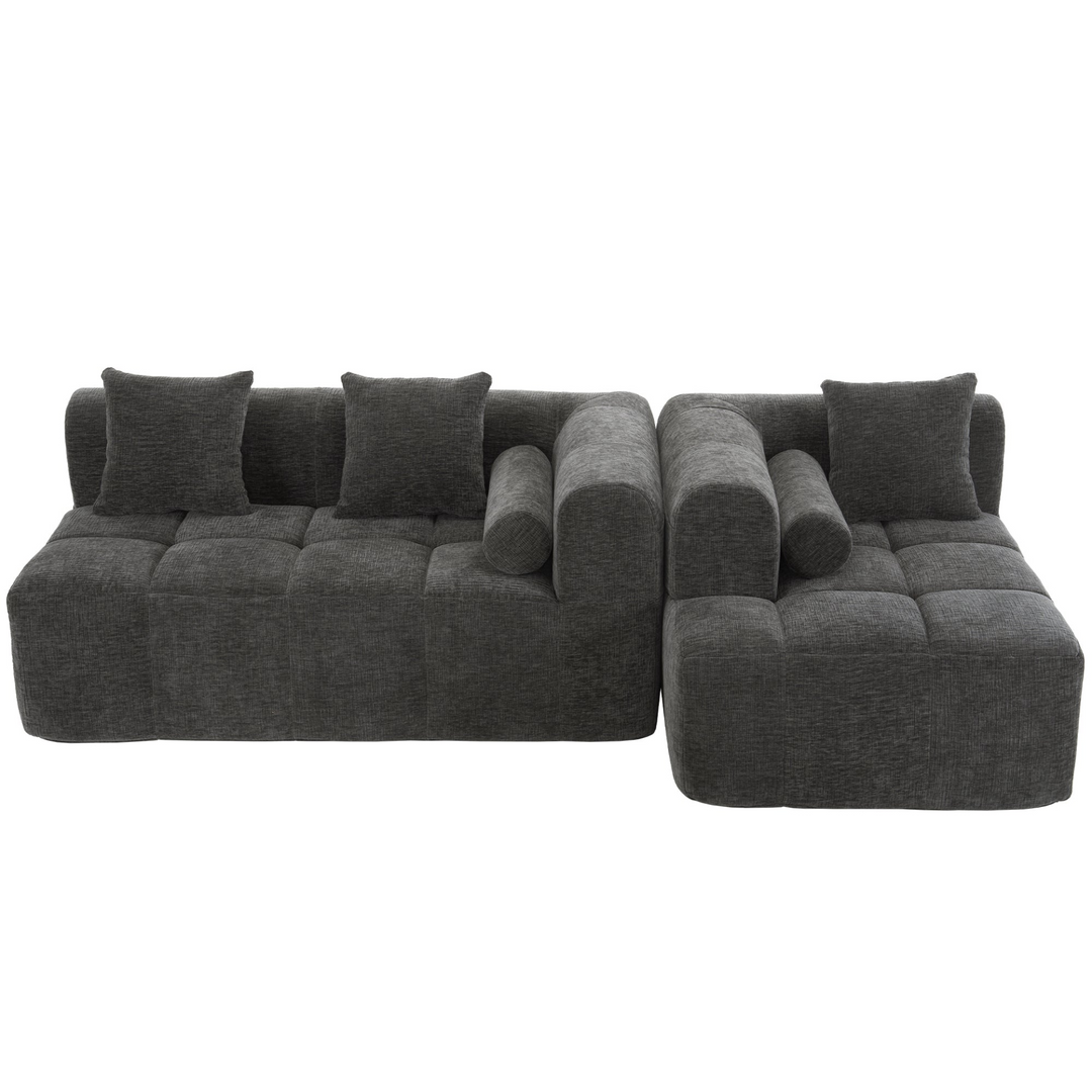 Grey Full-Compressed Bubble Soft Plush Modular Sectional Sofa - Mediterranean Tuscan Contemporary Home Decor Furniture