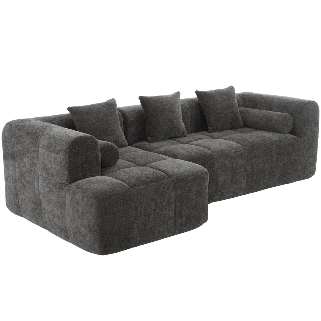 Grey Full-Compressed Bubble Soft Plush Modular Sectional Sofa - Mediterranean Tuscan Contemporary Home Decor Furniture