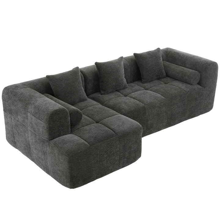 Grey Full-Compressed Bubble Soft Plush Modular Sectional Sofa - Mediterranean Tuscan Contemporary Home Decor Furniture