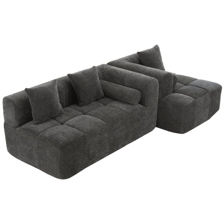 Grey Full-Compressed Bubble Soft Plush Modular Sectional Sofa - Mediterranean Tuscan Contemporary Home Decor Furniture