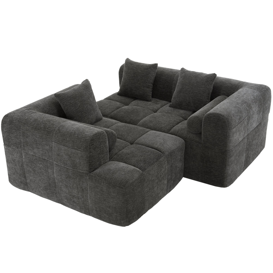 Grey Full-Compressed Bubble Soft Plush Modular Sectional Sofa - Mediterranean Tuscan Contemporary Home Decor Furniture