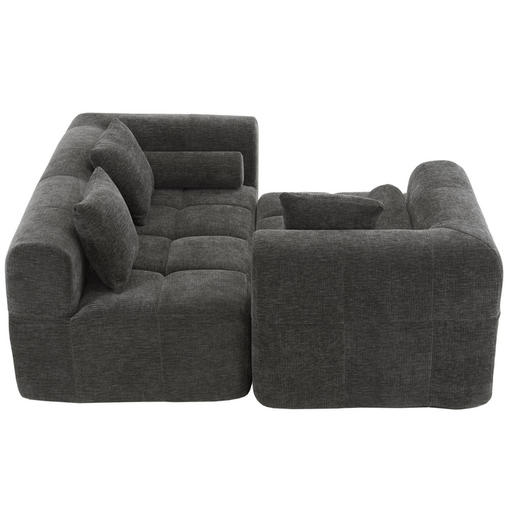 Grey Full-Compressed Bubble Soft Plush Modular Sectional Sofa - Mediterranean Tuscan Contemporary Home Decor Furniture