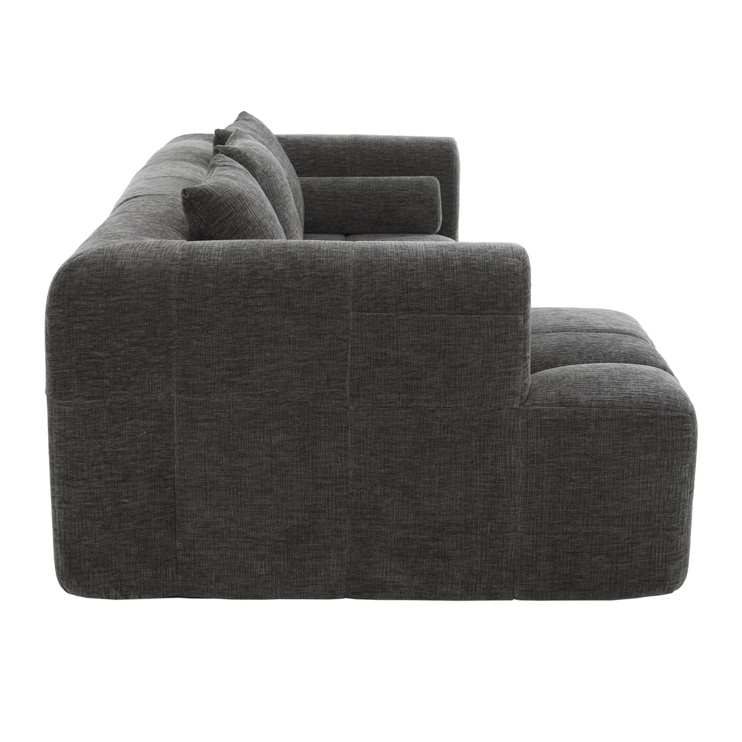 Grey Full-Compressed Bubble Soft Plush Modular Sectional Sofa - Mediterranean Tuscan Contemporary Home Decor Furniture