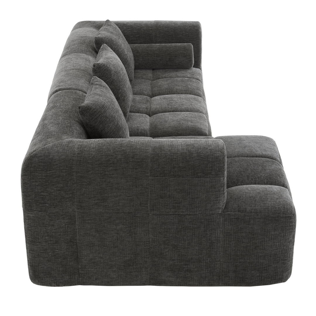 Grey Full-Compressed Bubble Soft Plush Modular Sectional Sofa - Mediterranean Tuscan Contemporary Home Decor Furniture