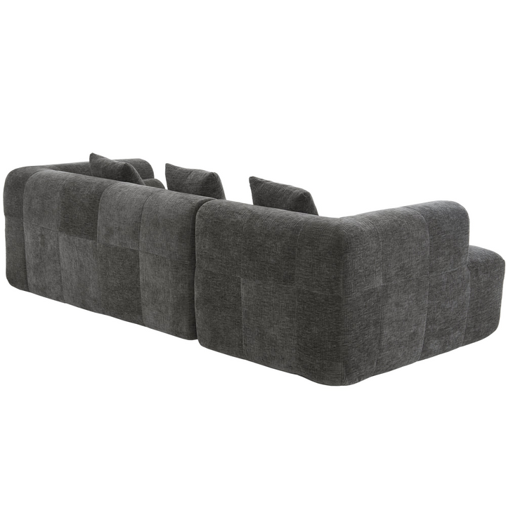 Grey Full-Compressed Bubble Soft Plush Modular Sectional Sofa - Mediterranean Tuscan Contemporary Home Decor Furniture