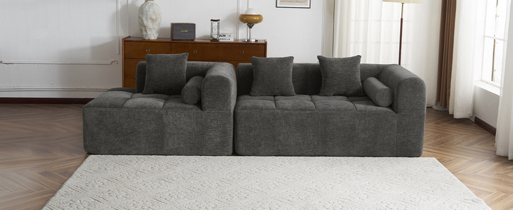 Grey Full-Compressed Bubble Soft Plush Modular Sectional Sofa - Mediterranean Tuscan Contemporary Home Decor Furniture