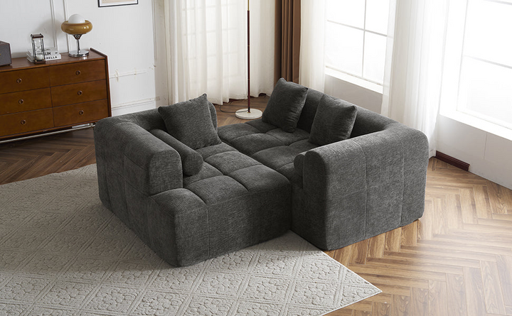 Grey Full-Compressed Bubble Soft Plush Modular Sectional Sofa - Mediterranean Tuscan Contemporary Home Decor Furniture