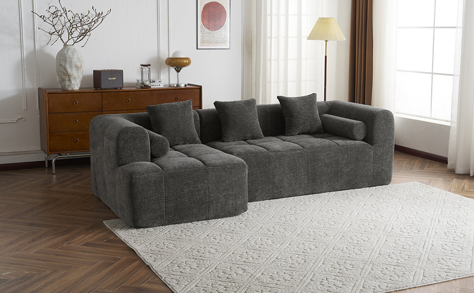 Grey Full-Compressed Bubble Soft Plush Modular Sectional Sofa - Mediterranean Tuscan Contemporary Home Decor Furniture