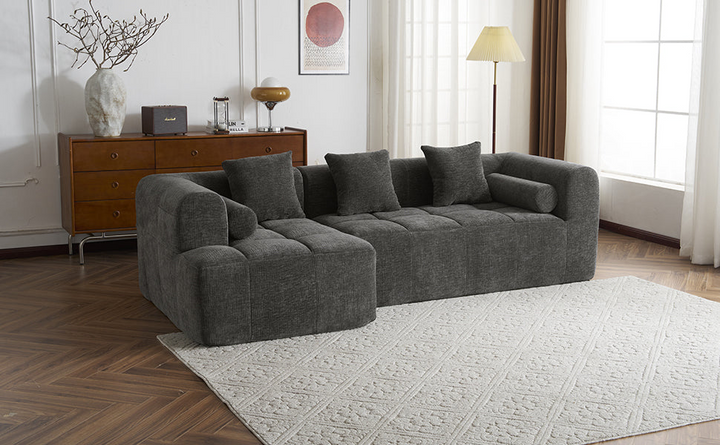 Grey Full-Compressed Bubble Soft Plush Modular Sectional Sofa - Mediterranean Tuscan Contemporary Home Decor Furniture