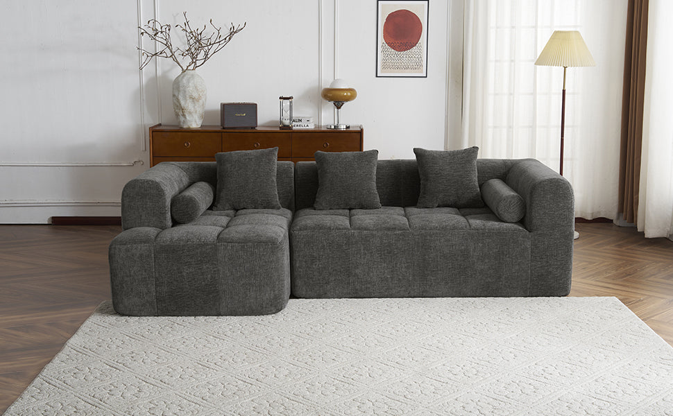 Grey Full-Compressed Bubble Soft Plush Modular Sectional Sofa - Mediterranean Tuscan Contemporary Home Decor Furniture