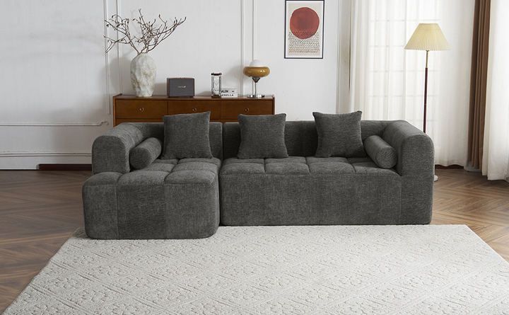 Grey Full-Compressed Bubble Soft Plush Modular Sectional Sofa - Mediterranean Tuscan Contemporary Home Decor Furniture