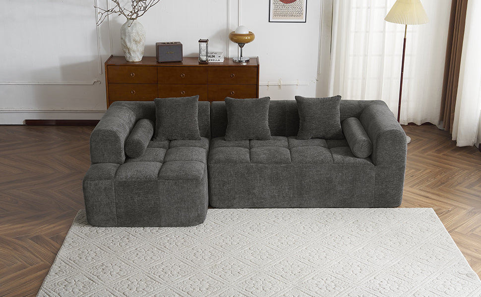 Grey Full-Compressed Bubble Soft Plush Modular Sectional Sofa - Mediterranean Tuscan Contemporary Home Decor Furniture