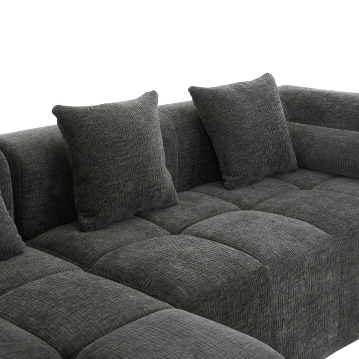 Grey Full-Compressed Bubble Soft Plush Modular Sectional Sofa - Mediterranean Tuscan Contemporary Home Decor Furniture