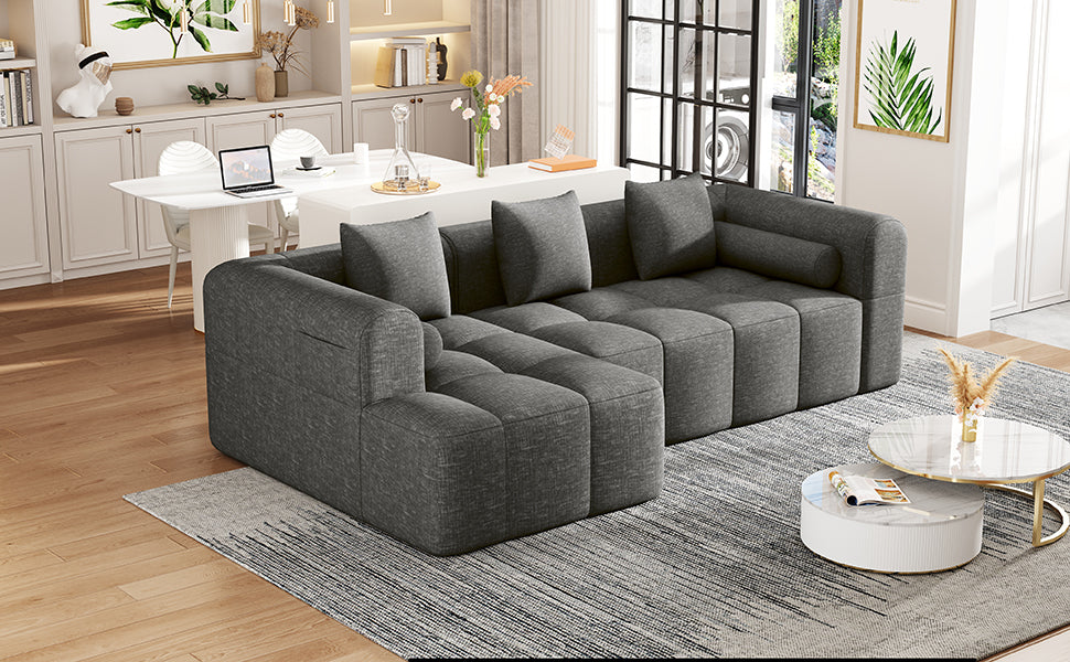 Grey Full-Compressed Bubble Soft Plush Modular Sectional Sofa - Mediterranean Tuscan Contemporary Home Decor Furniture