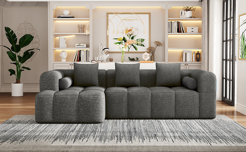 Grey Full-Compressed Bubble Soft Plush Modular Sectional Sofa - Mediterranean Tuscan Contemporary Home Decor Furniture