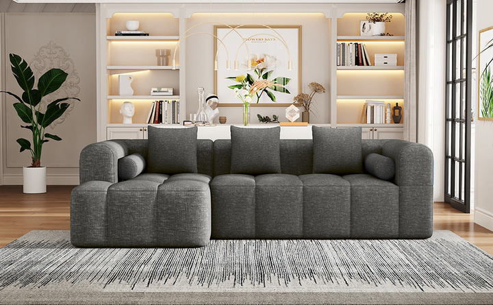 Grey Full-Compressed Bubble Soft Plush Modular Sectional Sofa - Mediterranean Tuscan Contemporary Home Decor Furniture