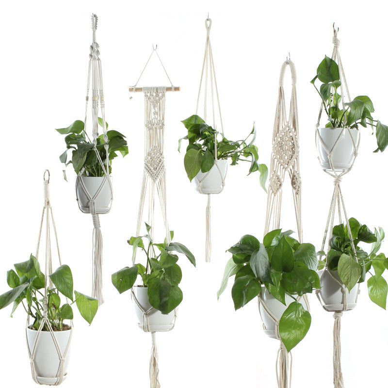 Boho Aesthetic Biophilic Flower & Plant Pot Cotton Rope Indoor Plant Hanger Hanging Basket | Biophilic Design Airbnb Decor Furniture 