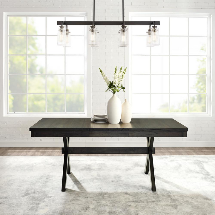 Hayden Dining Table - Modern Farmhouse Design with 18" Extension Leaf, Seats Up to 8 People, Sturdy Trestle Base - Mediterranean Italian Contemporary Home Decor Furniture