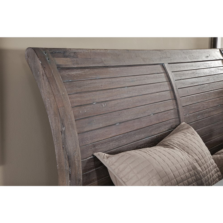 Aurora Mediterranean Farmhouse King Sleigh Bed Frame - With Panel Footboard - Weathered Grey - Mediterranean Italian Contemporary Home Decor Furniture