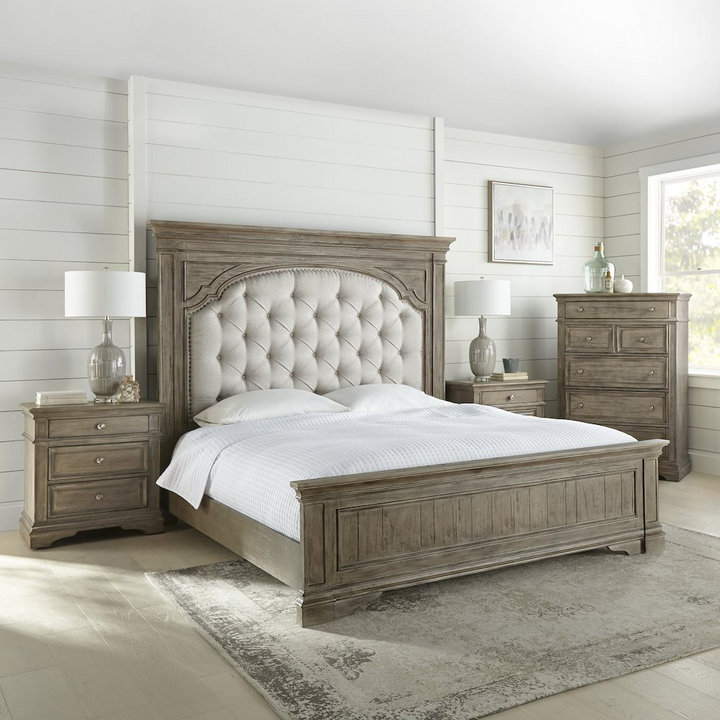 Highland Park Mediterranean Farmhouse Queen Bed - Driftwood - Mediterranean Tuscan Contemporary Home Decor Furniture