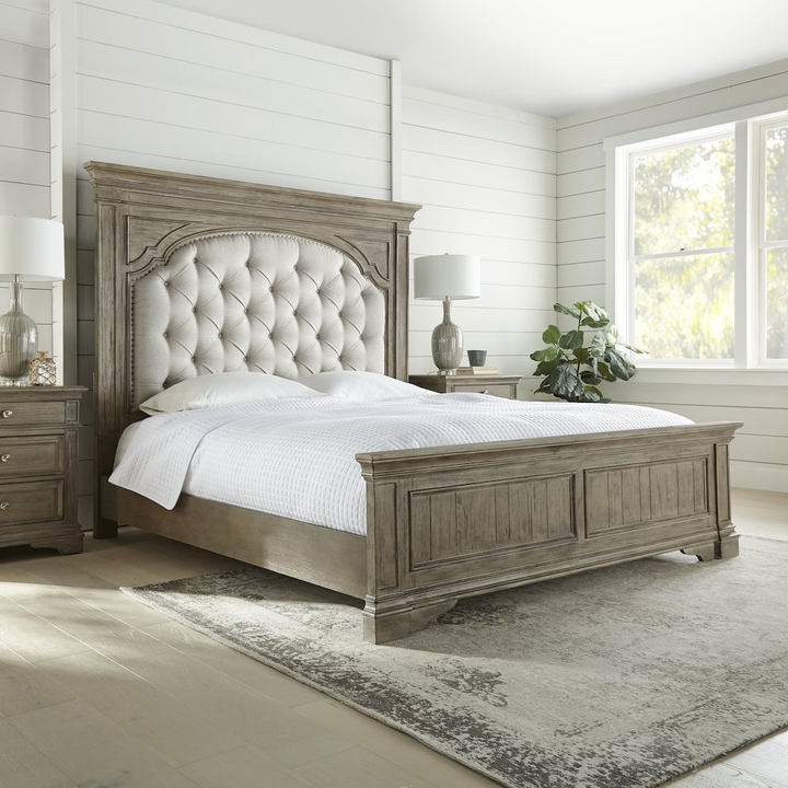 Highland Park Mediterranean Farmhouse King Bed - Driftwood - Mediterranean Tuscan Contemporary Home Decor Furniture